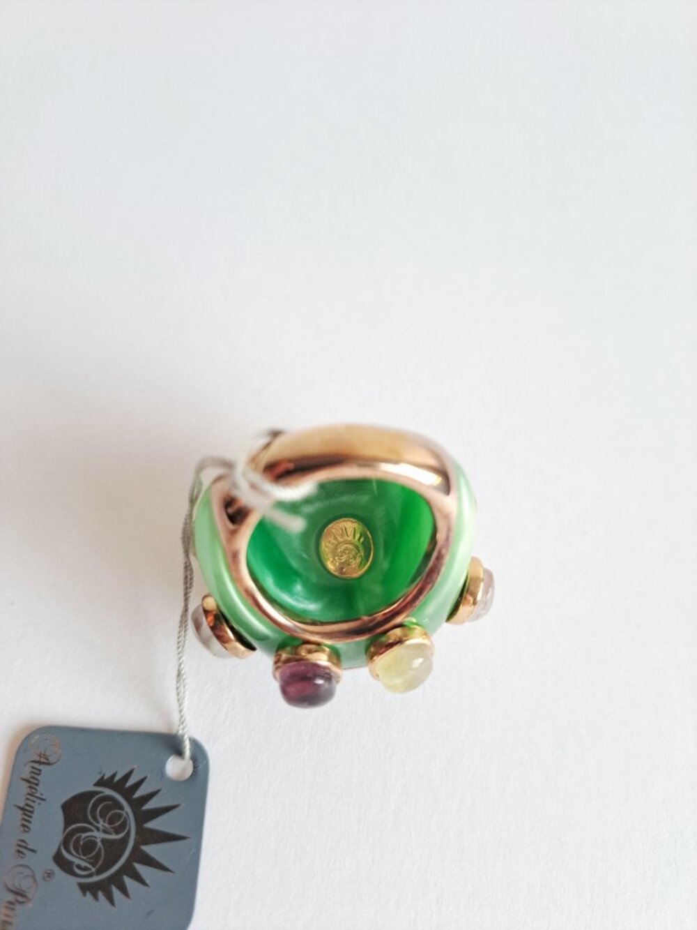 New Angelique de Paris Gold Plated Large Square Green Stones Ring Size 8 - Picture 12 of 17